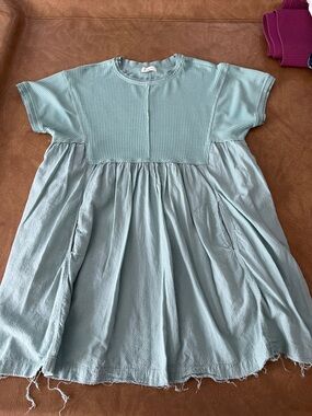 bohme Seafoam Ribbed-Yoke Babydoll Dress